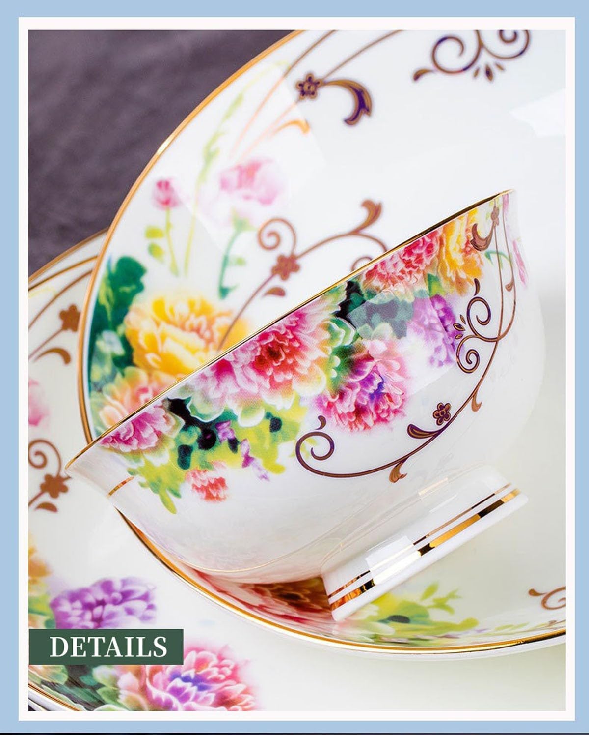 H3TF5J Zestaw stołowy europejskiego w stylu duszpasterskim, 60 sztuk kostki stołowej w Chinach, wytrzymałą porcelanę, wielofunkcyjna zastawa stołowa gospodarstwa domowego, prezent na parkiecie domowym
