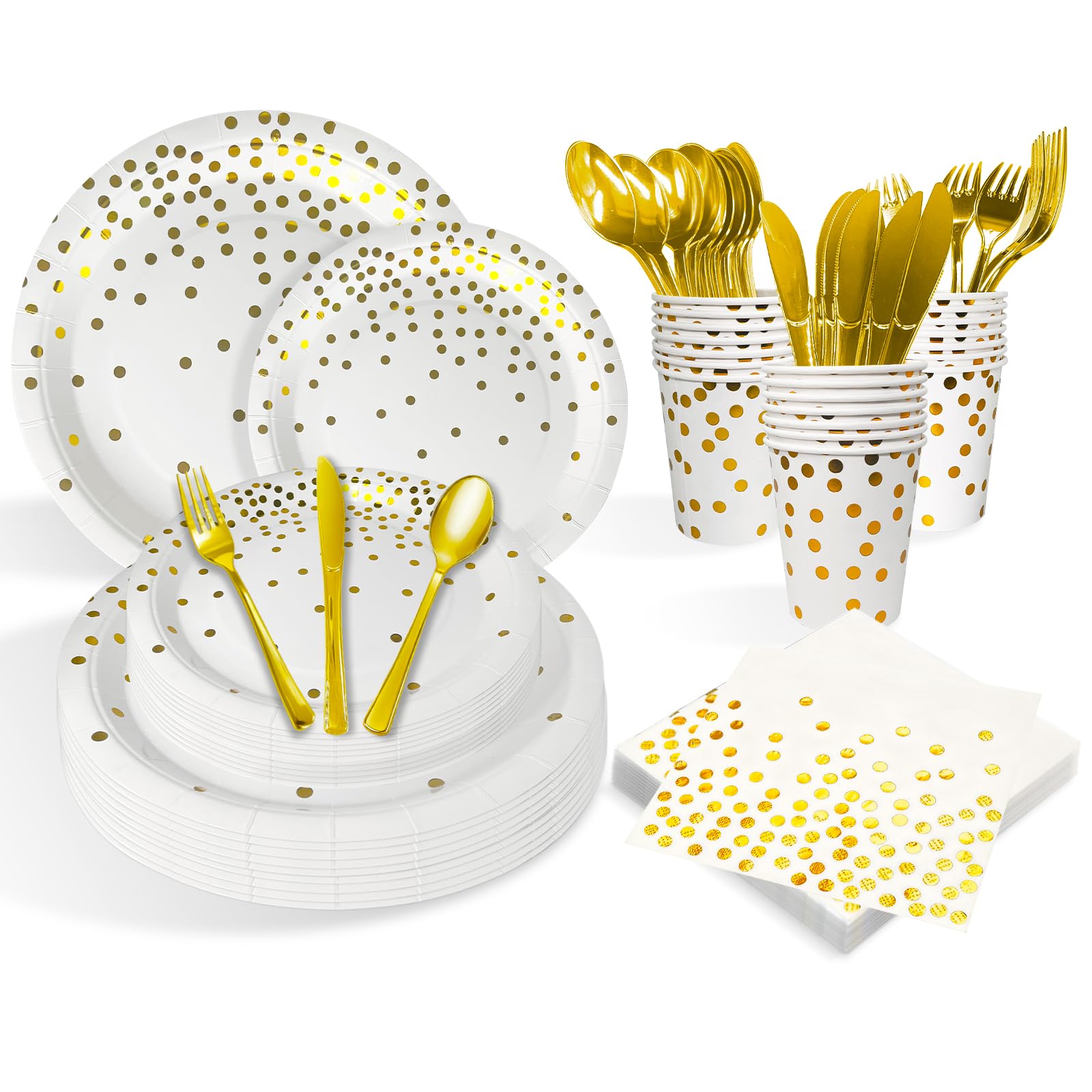 Gold Party Plates & Utensils Set - 25 Guests -1