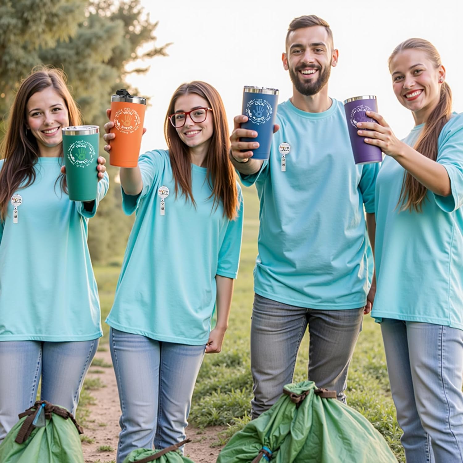 Lifecapido 13Pcs Social Worker Gifts, Social Worker 20oz Tumblers with Badge Reels, Ballpoint Pens and Stickers, Social Worker Appreciation Gifts, Birthday Gifts Graduation Gifts for BSW MSW DSW - Image 4