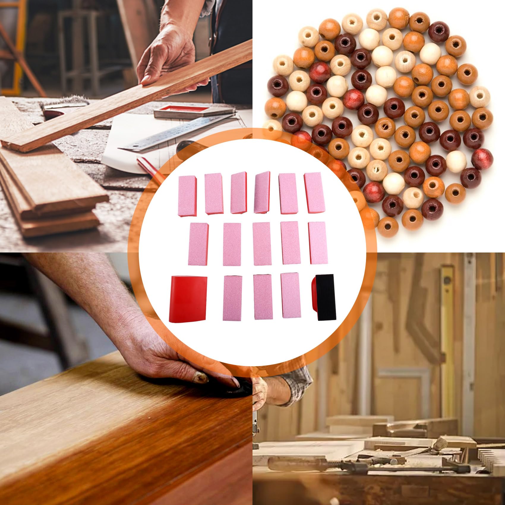Bloques de lijado a mano, 16 unidades, kit de almohadillas de lijado de contorno, almohadillas de lijado abrasivas de gancho y bucle para lijar muebles de madera