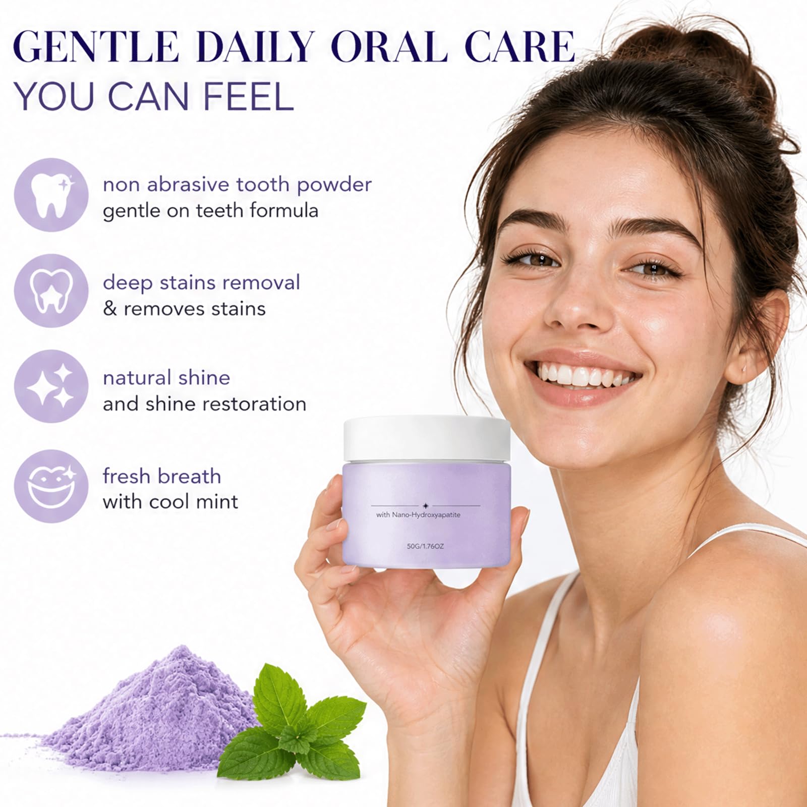 Poudre dentaire violette pour l'élimination des taches de surface - poudre dentaire reminéralisante à la menthe naturelle, soins bucco-dentaires quotidiens sans danger pour l'émail, (5PCS)