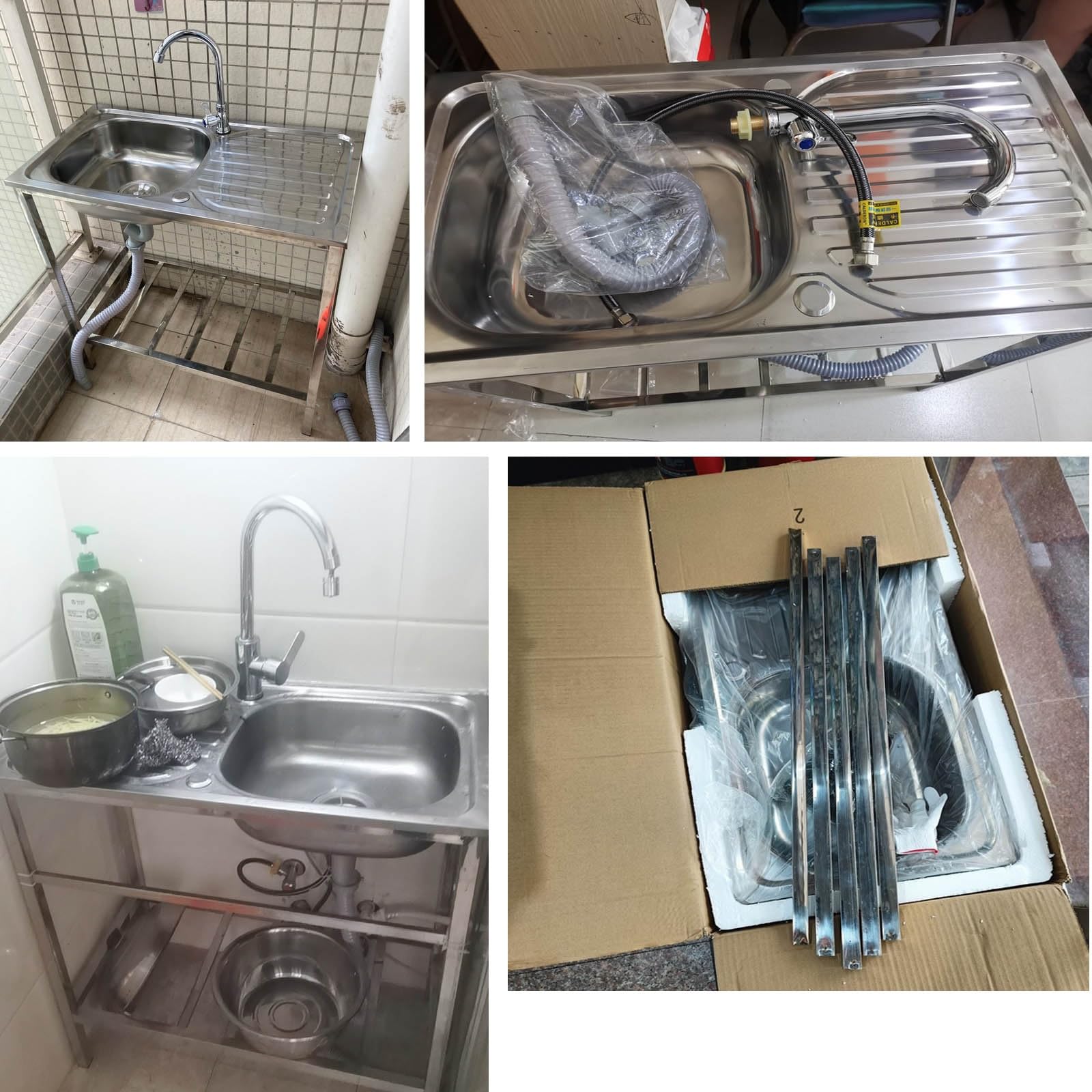 Évier En Acier Inoxydable Extérieur Évier De Jardin Evier De Restaurant Commercial Avec Robinet Et Établi Évier De Autoportant Pour Buanderie Salle De Bain Facile À Assembler(75x40x75cm)