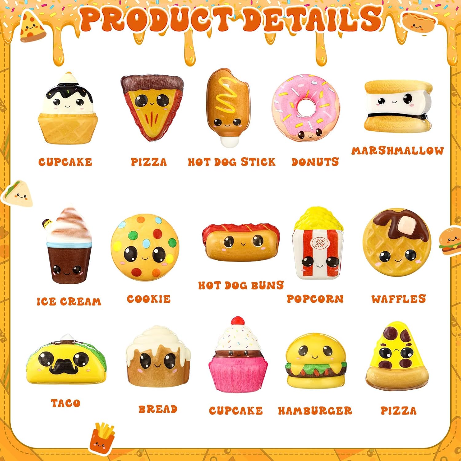 Soulchen 30 Pcs Mini Fast Food Toys Slow Rising Small Food Foam Stress Squeeze Toys Bulk Hamburger Donut Taco Ice Cream Pizza Cute Relief Squeeze for Birthday Party Favors Prize
