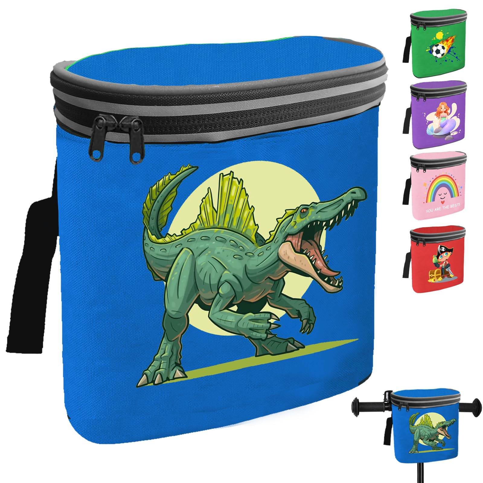 AUNGKWANG Kinder Lenkertasche, Fahrradtasche Kinderfahrrad, Fahrrad Lenker Tasche mit Reflektoren und Dinosaurier Motiv, Fahrradkorb Laufradtasche Lenkerkorb, für Laufrad, Fahrrad, Roller