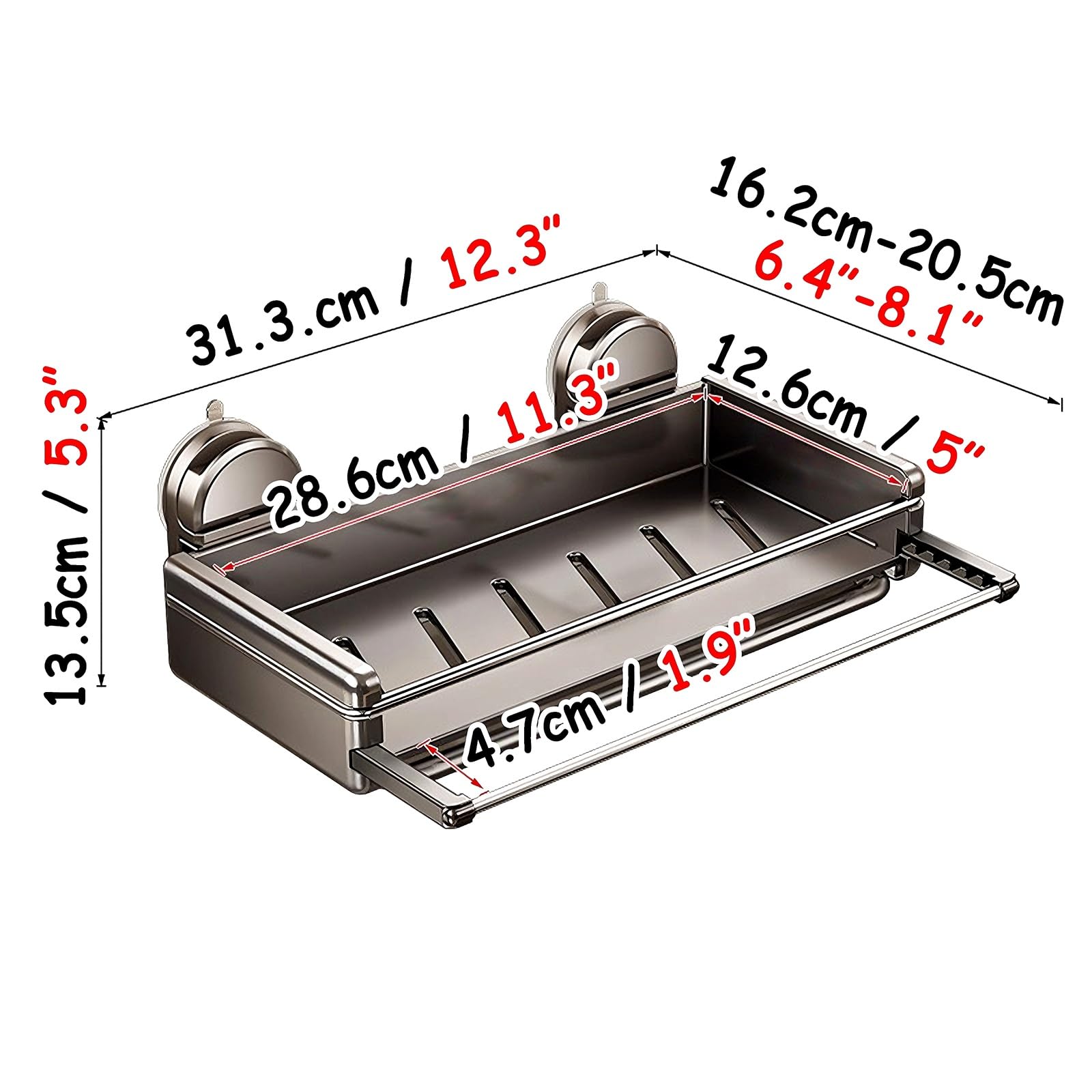 Kleiner Spülbecken Organizer mit Saugnapf Küchenorganizer mit Ausziehbarer Aufhängestange und Abtropfschale Schwammhalter Spülbecken aus Karbonstahl für Küche, Bad, Balkon(White)