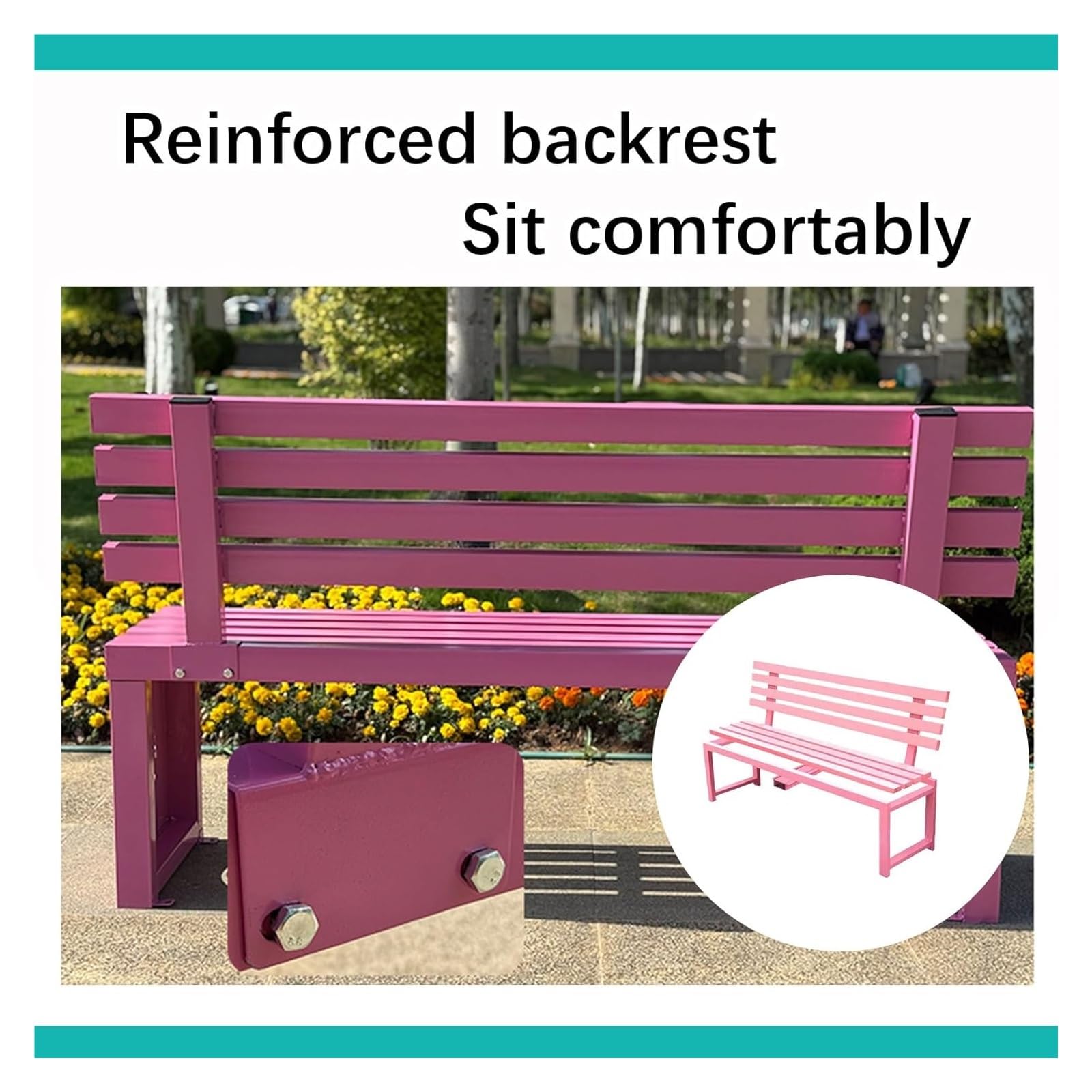 Banco de jardín cómodo, asiento de porche de ocio, banco de parque de metal resistente, acero resistente, resistente a la intemperie y perfecto para uso en exteriores, para patio, parque