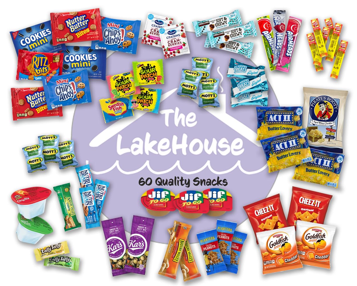 Snacks Variety Pack for Adults Kids Students - 60 Count Sweet and Salty - Inmates Soldiers Men Women - Camp Care Package Gift Basket - College Treats, Office Snacks, Snack Packs by The LakeHouse