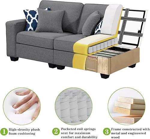 Miniatura 5 de Legend Vansen Sofá modular modular en forma de U con otomana, moderno sofá modular de esquina reversible para sala de estar (gris oscuro, sofá en