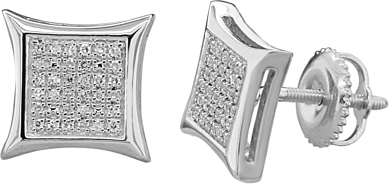 Dazzlingrock Collection 0.10 Ctw Natural Round White Diamond 8.89mm Kite Hip Hop Iced Out Stud in Sterling Silver, Screw Back,Unisex Design Ladies,Mens Real Diamond Earrings