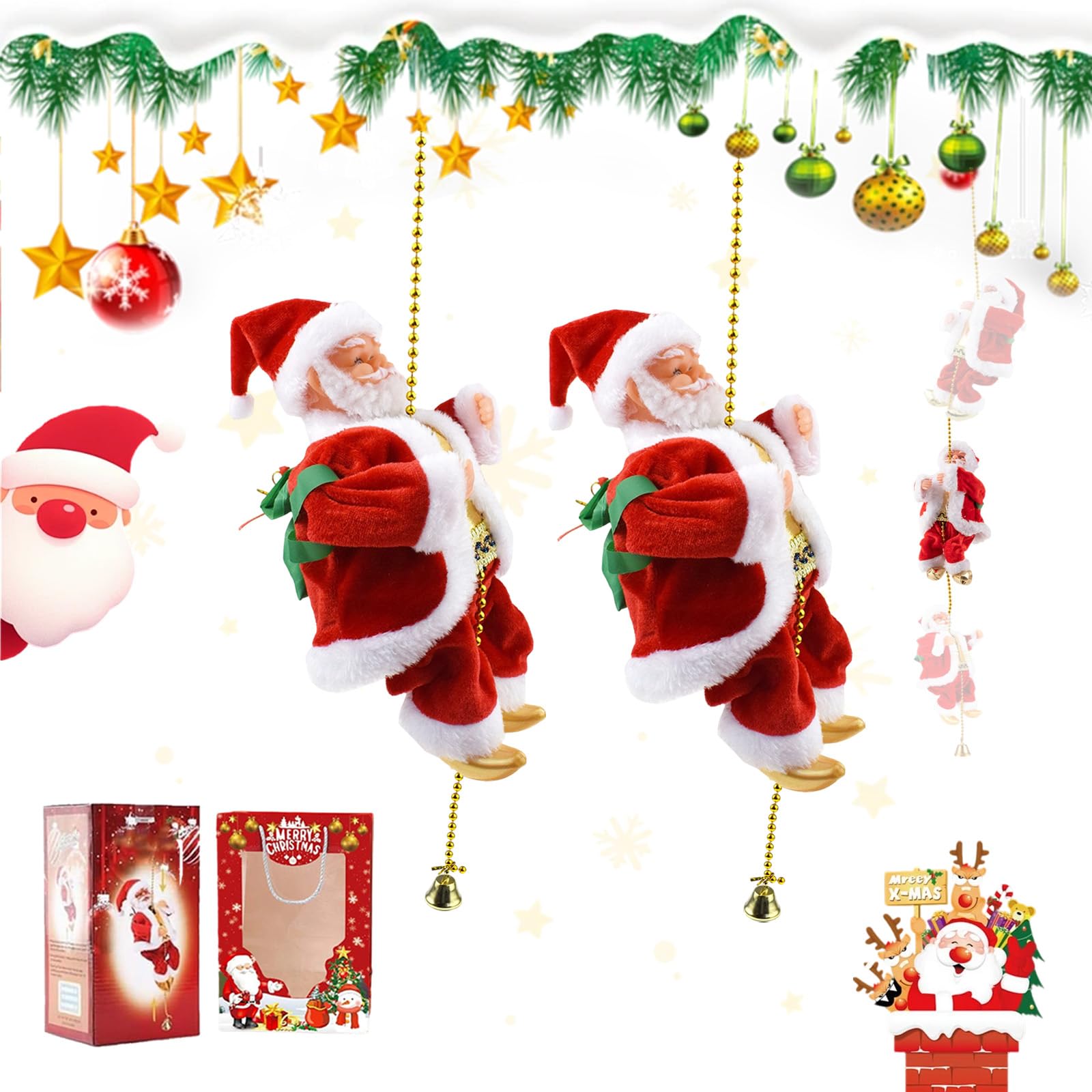 Liocwocne 2Pcs Santa Claus Musical Climbing Rope, 2026 New Electric Climbing Santa Claus Toy On Rope, Chrismas Ornament For Christmas Tree, Climbs Up And Down Red Colour Fireplace Home Decor (2Pcs)