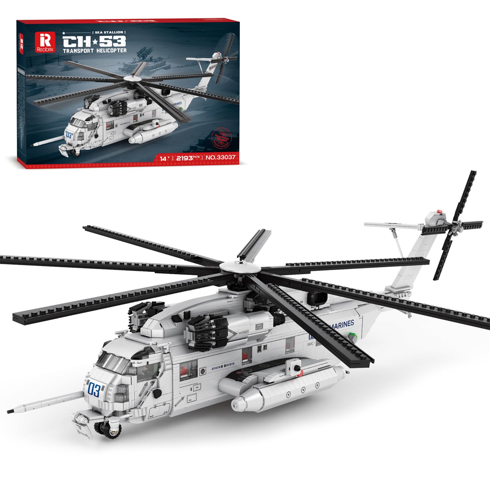 Reobrix 33037 CH-53E Super Stallion Model Building Kit, Transport Helicopter Building Block Set, Military Toy Gift for Kids and Adults, 2193 Pieces