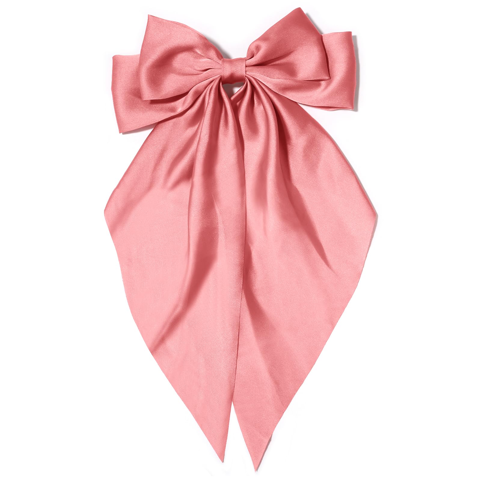 Big Watermelon Red Silky Satin Hair Bows for Women - Long Tail Cute Ribbon Coquette Hair Clips and Barrettes for Girls