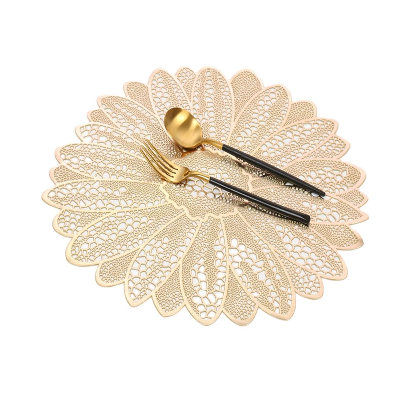 Set di 8 sottopiatti da 38 cm, sotto piatto da tavolo dorato, motivo girasole cavo in PVC