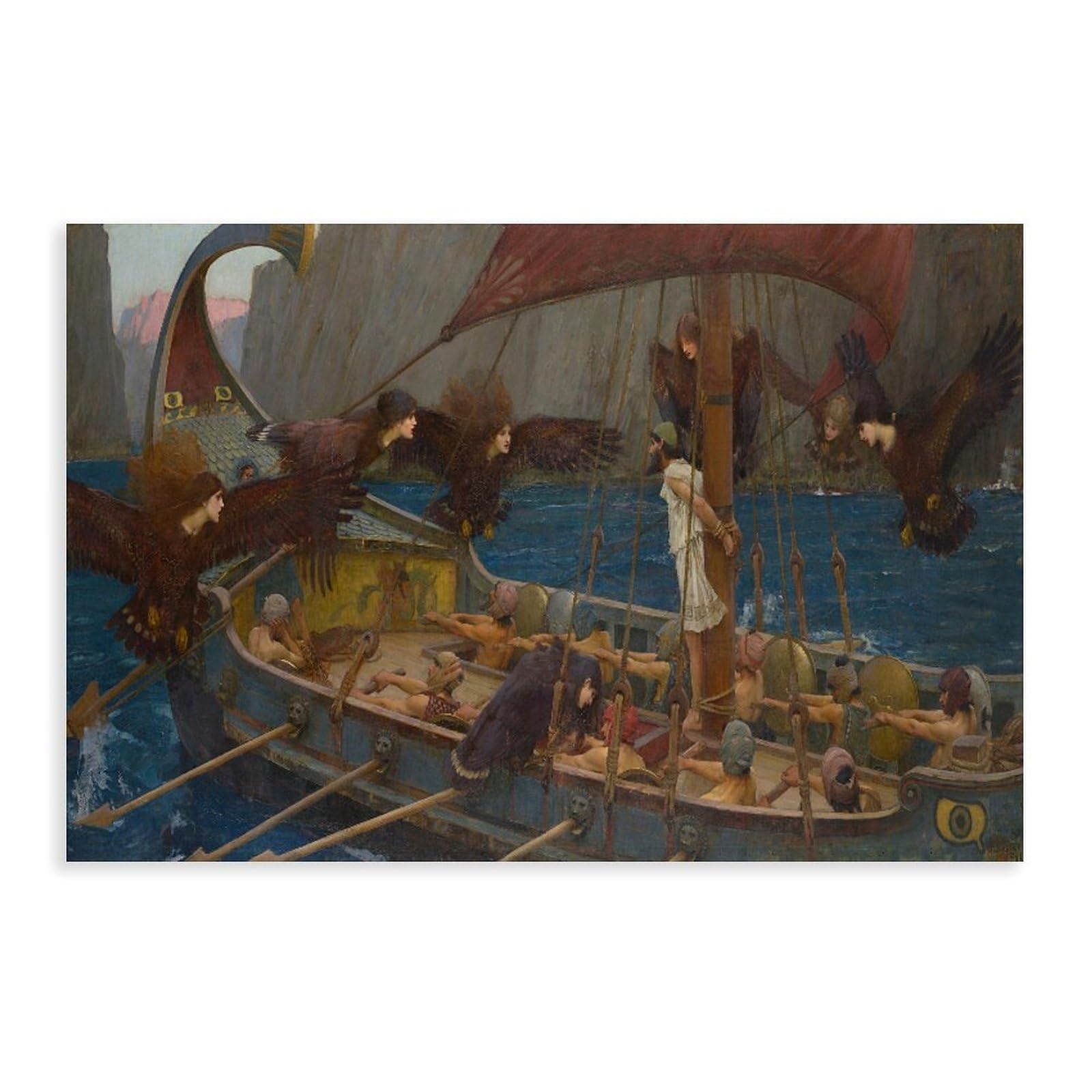 WCYB Ulysses And The Sirens by John William Waterhouse Posters Prints Canvas Deco Paintings Wall Art Unframe 24" L X 36" W