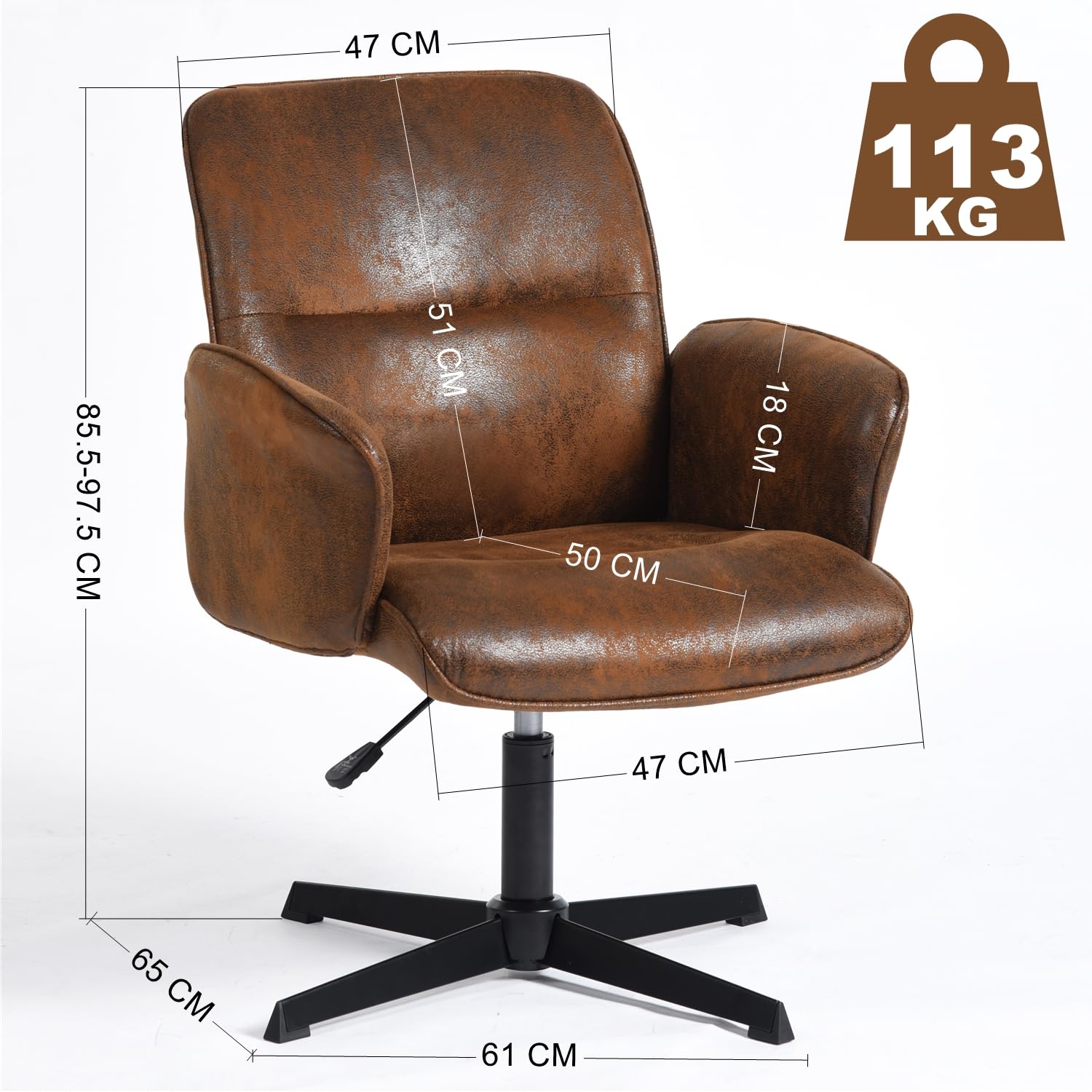 Furnish Krzesło do gier, brązowe, zamszowe, z regulowaną wysokością i obrotem o 360°, do pokoju rekreacyjnego, ergonomiczny fotel z wyściełanym oparciem, do sypialni bez kółek, pojemność 113 kg