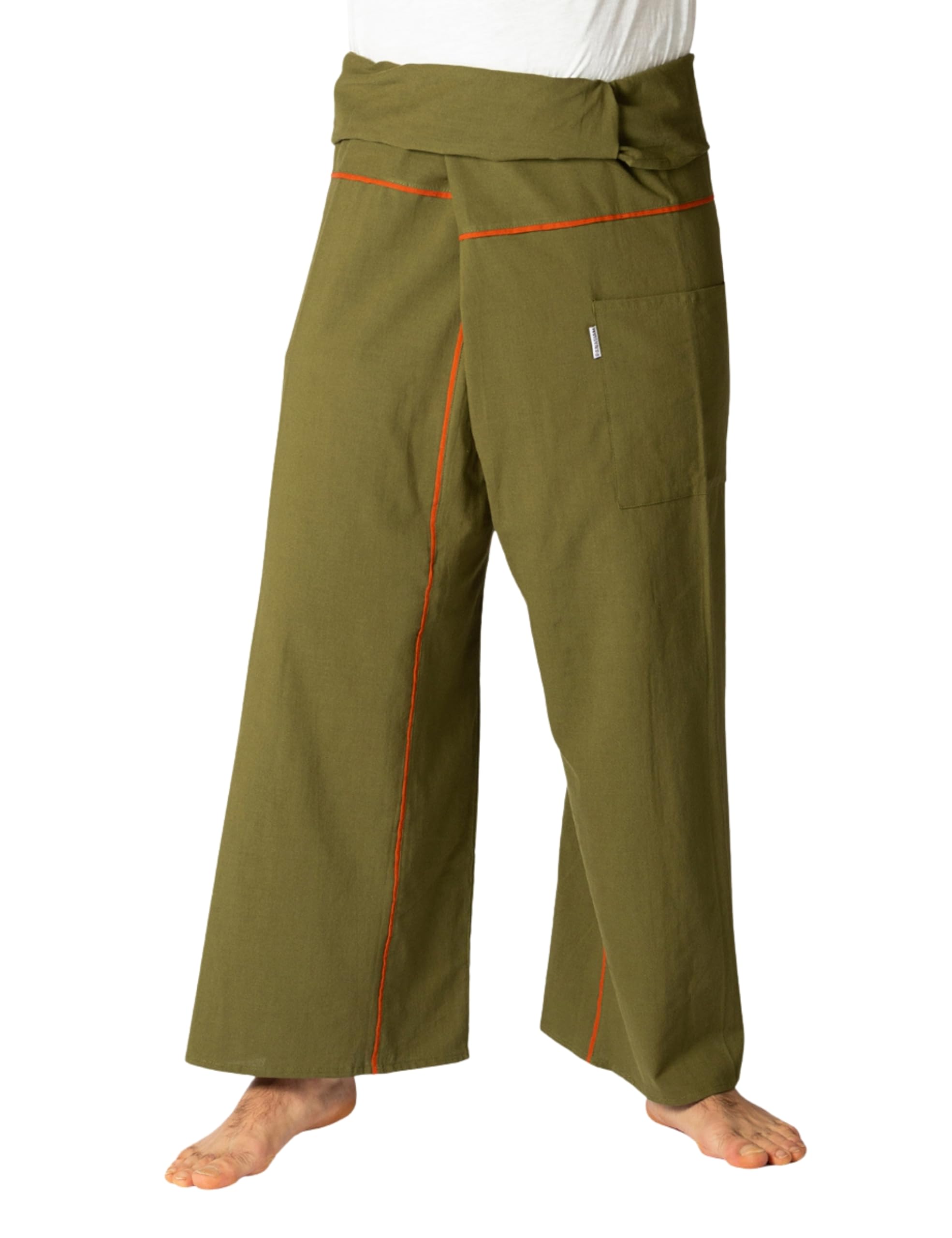 Panasiam Unisex Olive Green Fisherman Pants Stripe-Design, L