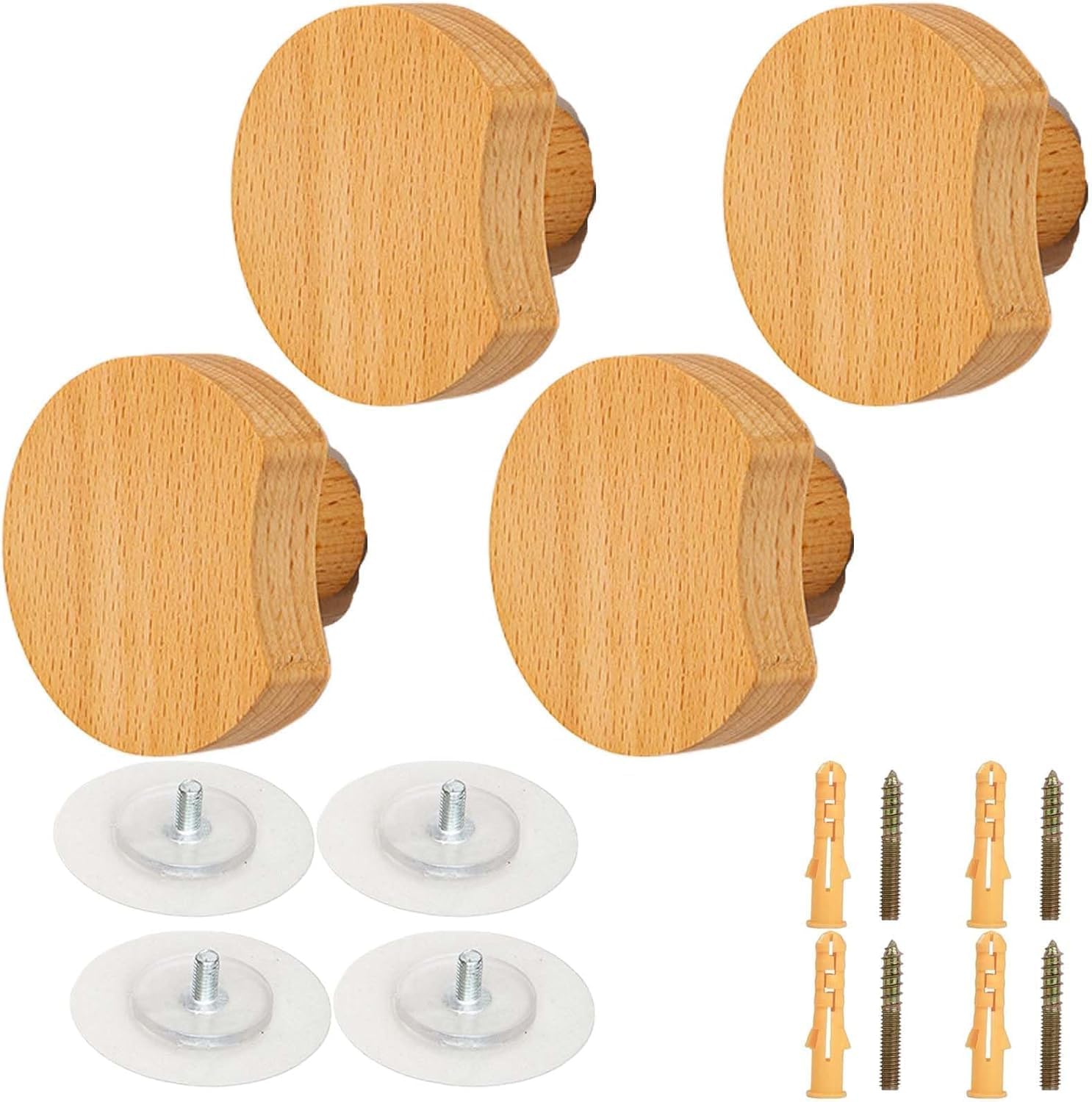 Wall Hanging Hooks， Hanger Hook 4 Pack Wooden Cartoon Wall Hook(60 * 55mm)