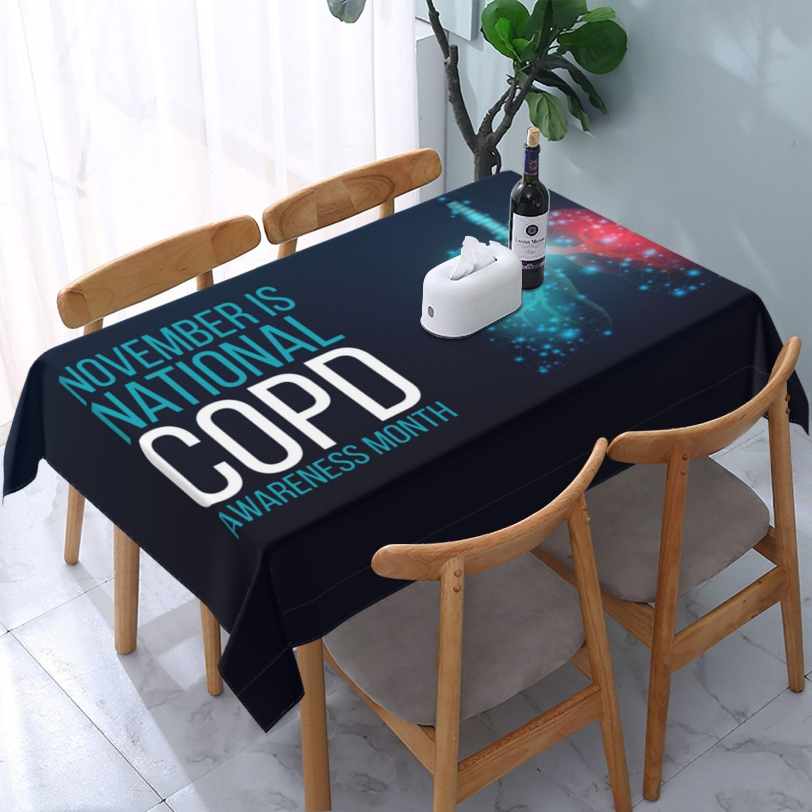 JunHeArt Copd Awareness Month Orange Ribbon Tablecloth Rectangle Table Cover Washable Table Cloths Decor For Kitchen 54" X 72"