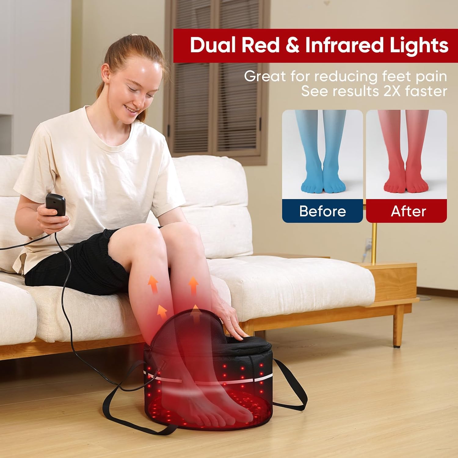 Red Light Therapy for Feet, Infrared 660 & 850nm Light Therapy Bucket for Foot, Ankle Pain Relief, Foldable & Lightweight, Easy Home Use