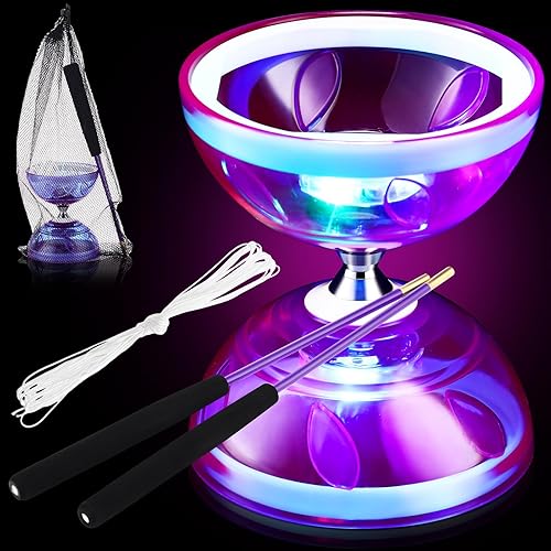 Miniatura 10 de Simgoing El juego de diábolo chino Yoyo incluye juguete de diábolo LED colorido de 5 pulgadas con 2 varillas de diábolo, 1 cuerda de diábolo y 1