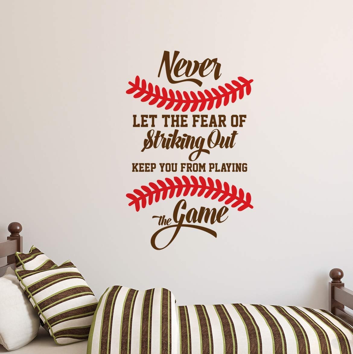 Never Let The Fear of Striking Out Baseball Wall Decal – Inspirational Vinyl Quote for Nursery, Bedroom, or Sports Room – Motivational Baseball Wall Decor (31" H x 20" W)