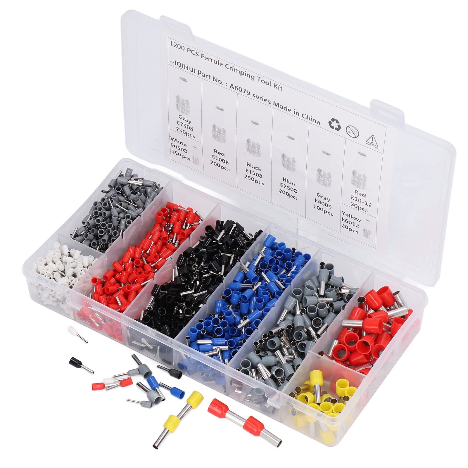 Caja de 1800 Uds. Conectores de cables eléctricos, 8 tipos de terminales de engarzado de alambre ajustables, Kit de herramientas de prensado de virola para el hogar y el coche