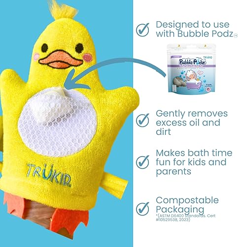 Miniatura 4 de TruKid BubbleGlove, guantes de baño de esponja, marioneta de mano para niños y niños, esponja de baño y guante de toalla para bebés para niños y