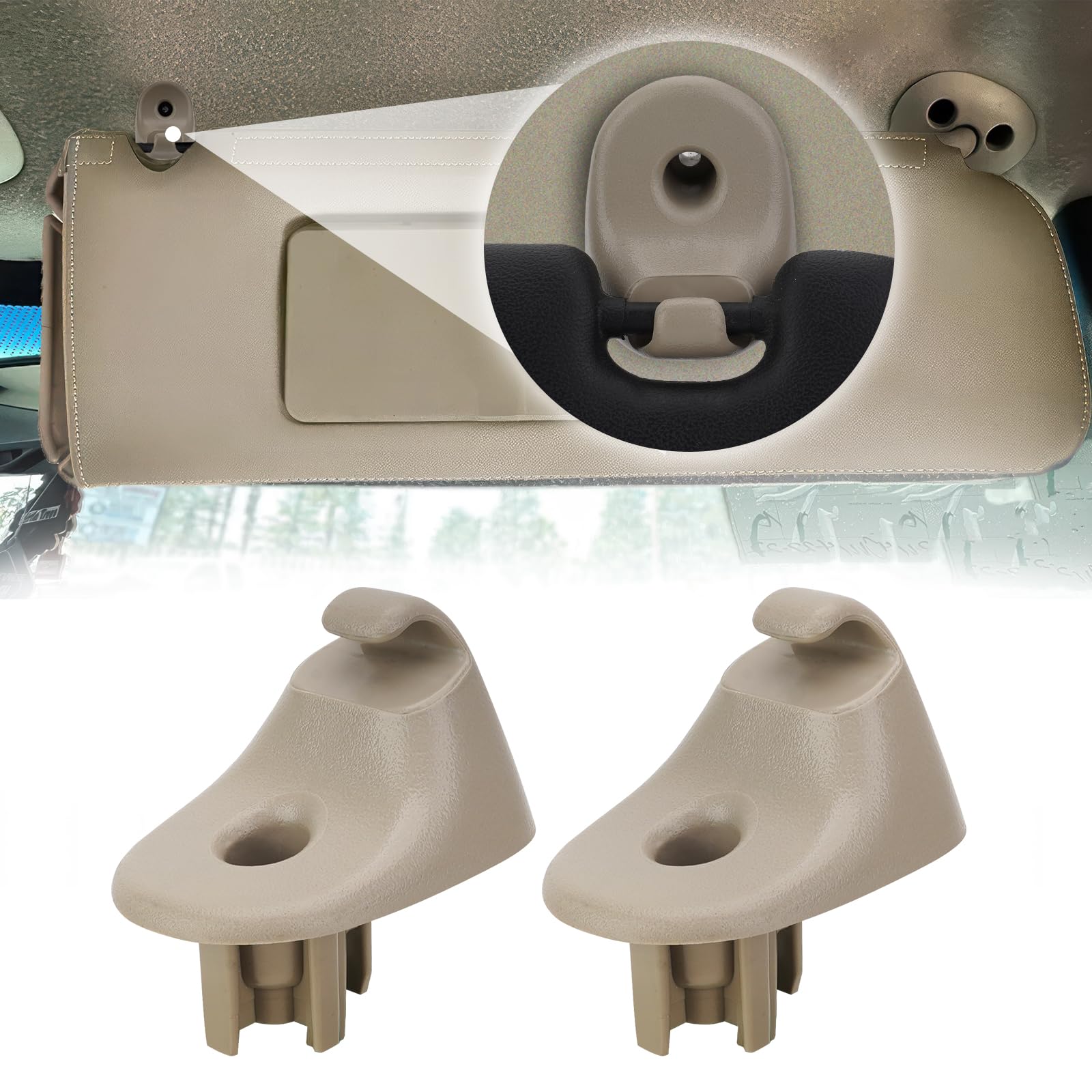 2-Piece Tan Sun Visor Holder Clips - Fits Chevy Silverado, Tahoe, Yukon 1992-1998