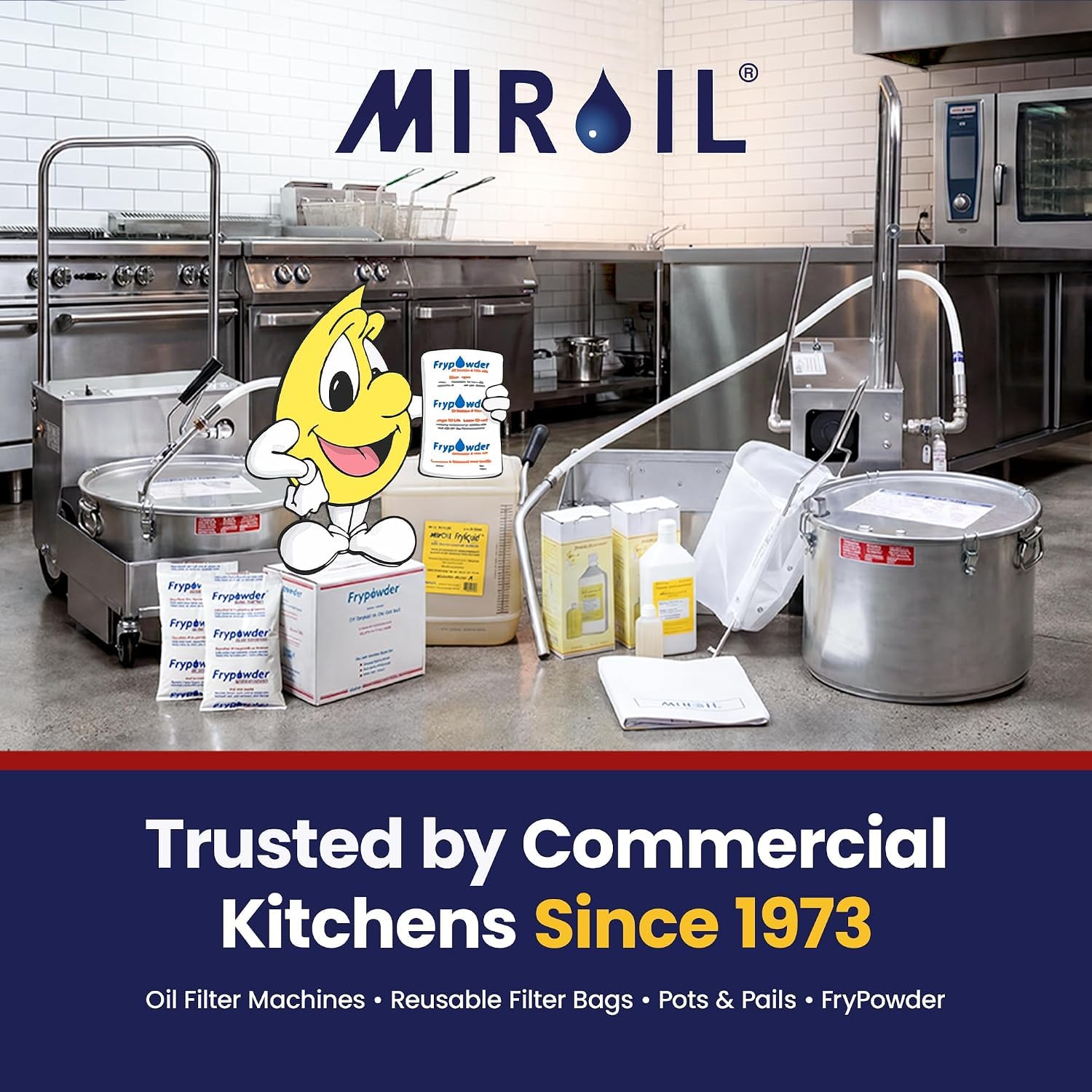 Miroil CONE2B Bolsa de filtro para freidora pequeña y marco de tamaño D, bolsa de filtro de flujo MirOil EZ y conjunto de combinación de marco, ideal para usar con carrito de aceite MirOil 30L,