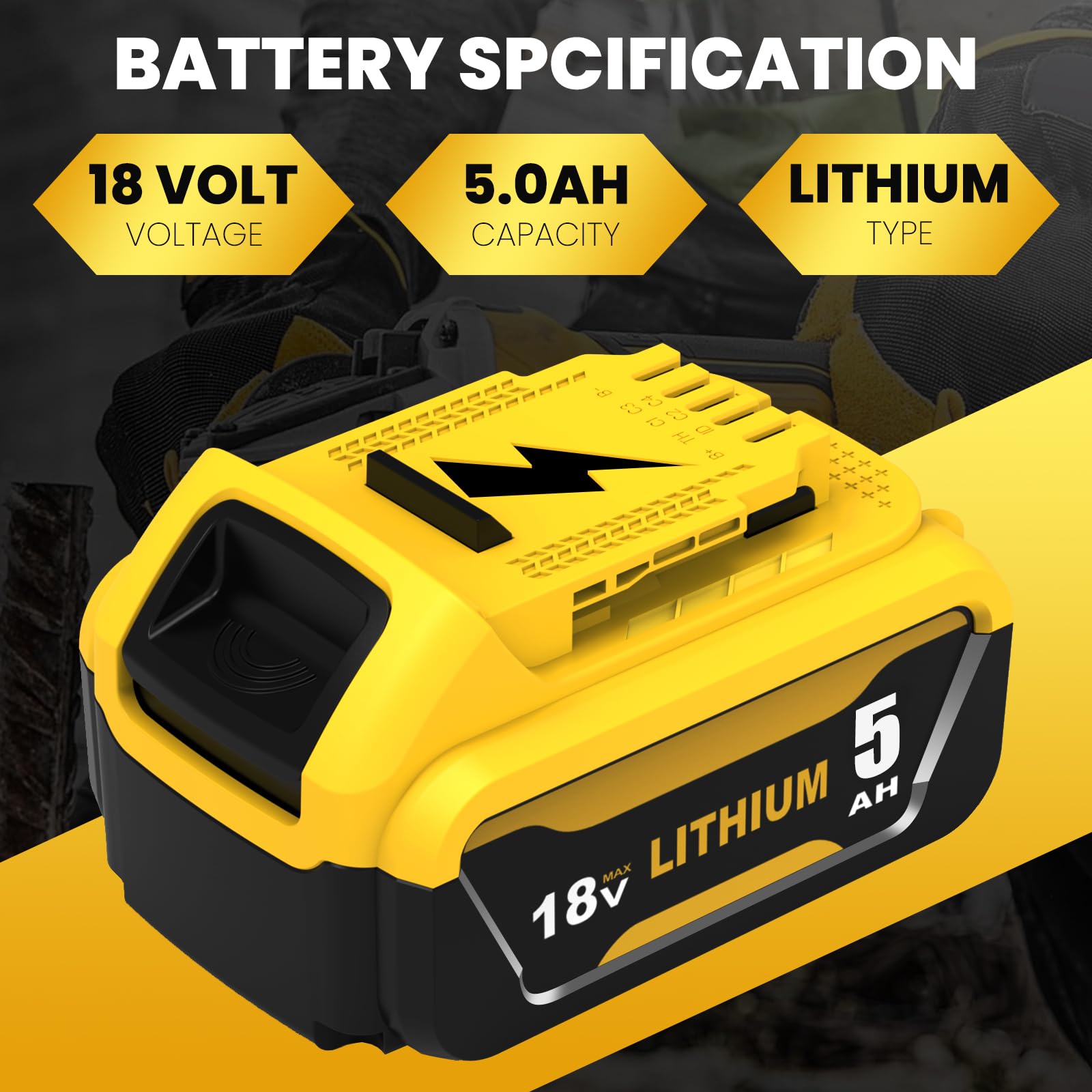 Dewalt 18V 5000mAh Reemplazo Batería Compatible con DCB184 DCB180 DCB181 DCB182 DCB200 DCB201 DCB204