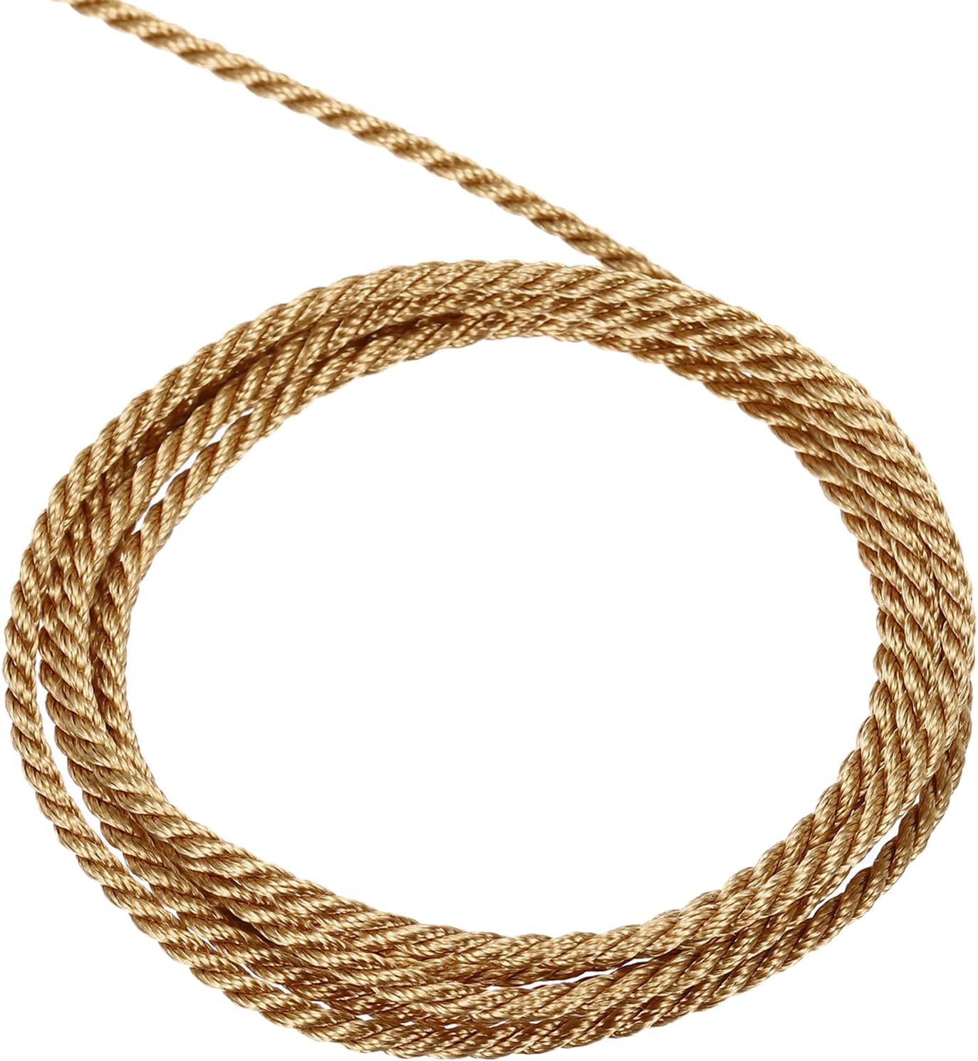 MECCANIXITY Twisted Cord Trim, 5 Yard 1mm 3-Ply Twine Braided Rope Shiny Thread String for Craft Gift Bag Curtain Christmas Decor, Deep Gold - 5m