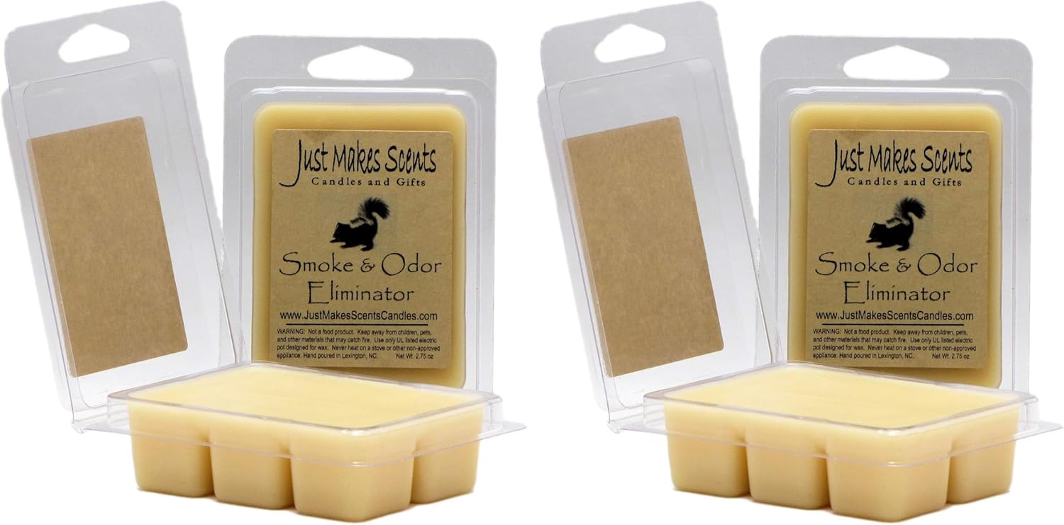 4 Pack - Smoke and Odor Eliminator Scented Wax Melts - Odor Eliminating Scented Candles for Home - Neutralizes Cigarette, Food, and Pet Smells - Hand Poured in The USA by Just Makes Scents