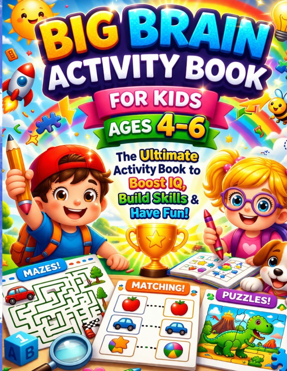 Big Brain Activity Book for Kids Ages 4–6: Fun and Educational Games with Mazes, Matching, Coloring and Puzzles to Boost Learning, Focus and Creativity