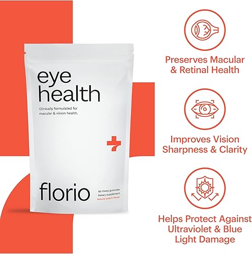 Miniatura 2 de Florio Vitaminas gomosas de salud ocular para adultos, 2 veces luteína y zeaxantina, vitaminas A, B2, B3, C y E, preservan la salud macular y