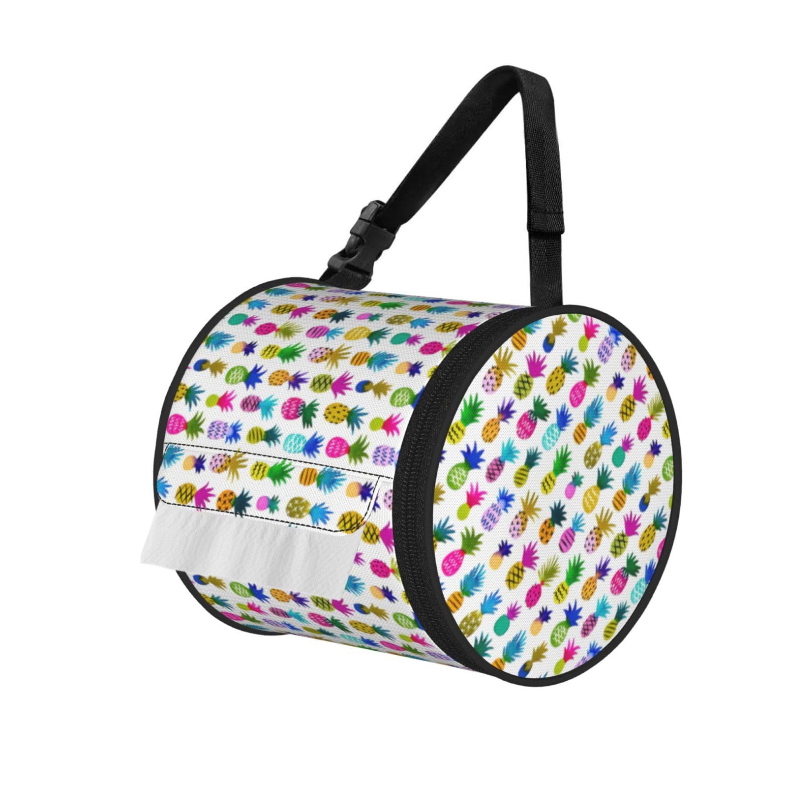 Rainbow Pineapple Print Cylindrical Tissue Holder Bathroom Car Home Office Kitchen Decor Versatile