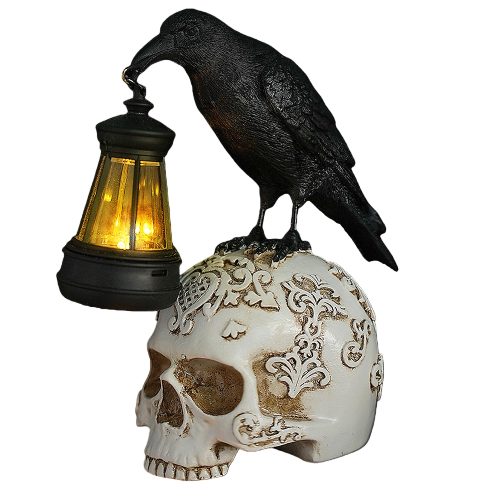 Halloween Crow Skull Lamp, Gothic Crow Lamp, Resin Halloween Night Light, A