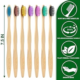 NUDUKO Biodegradable Toothbrush 10 Pack Bamboo Toothbrushes - Eco-Friendly, Natural Wooden Tooth Brush, BPA Free Organic Soft Bristle Toothbrush,Soft Toothbrushes for Adults (Multicolored Bristles)