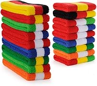 Vista 7 de ONUPGO - Conjunto de diadema y muñequeras deportivas para el sudor, hechas de algodón con bucles, muñequeras, contra humedad Rojo/Blanco/Azul