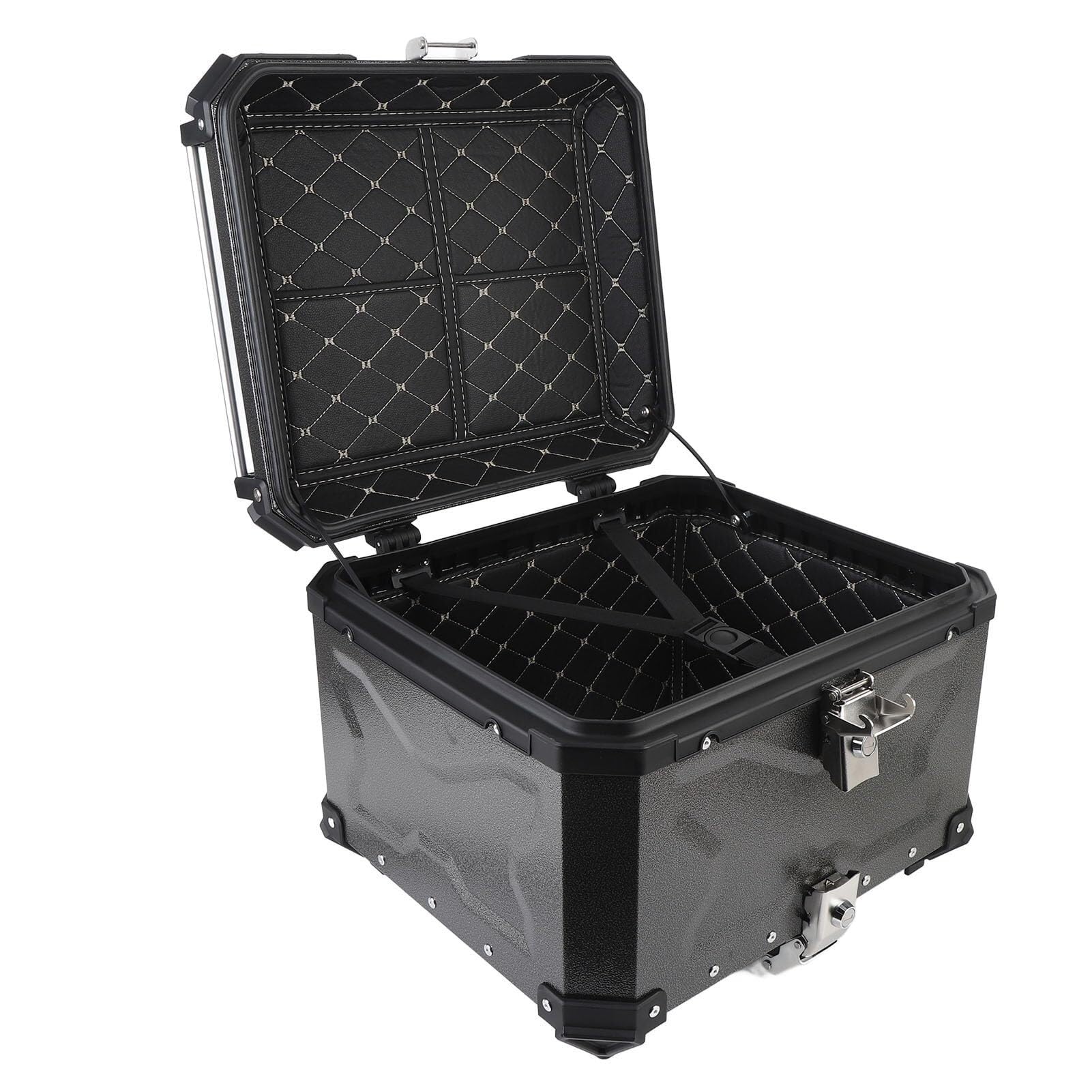 DJCDDM 55L Aluminum Motorcycle Top Box, Tail Box with Quick Release, Luggage Lock with Backrest, for Motorcycles with Rear Luggage Rack