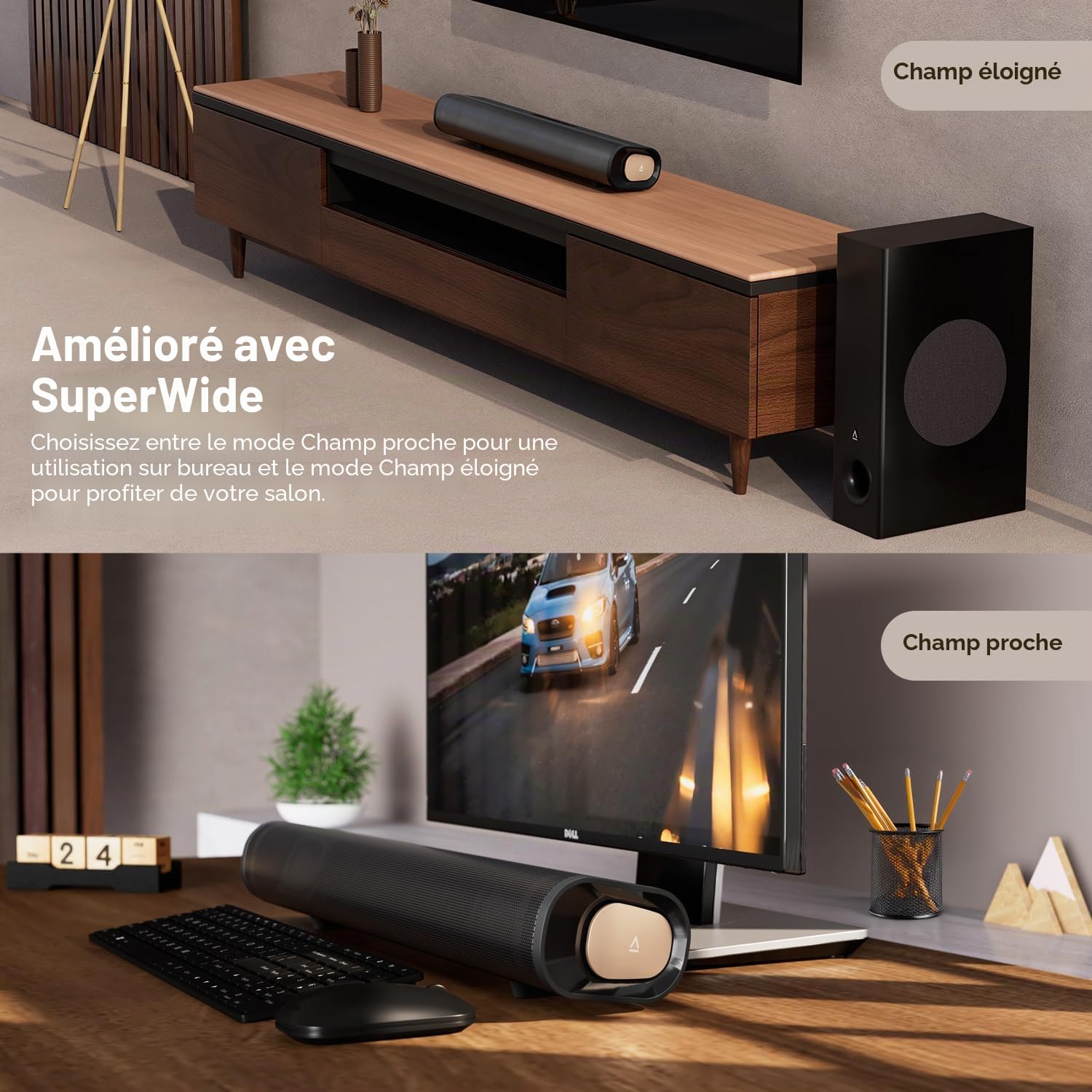 Creative Stage Pro Barre de Son 2.1 avec Dolby Audio, HDMI, Bluetooth 5.3, USB Audio, pour TV, PC et Mobile