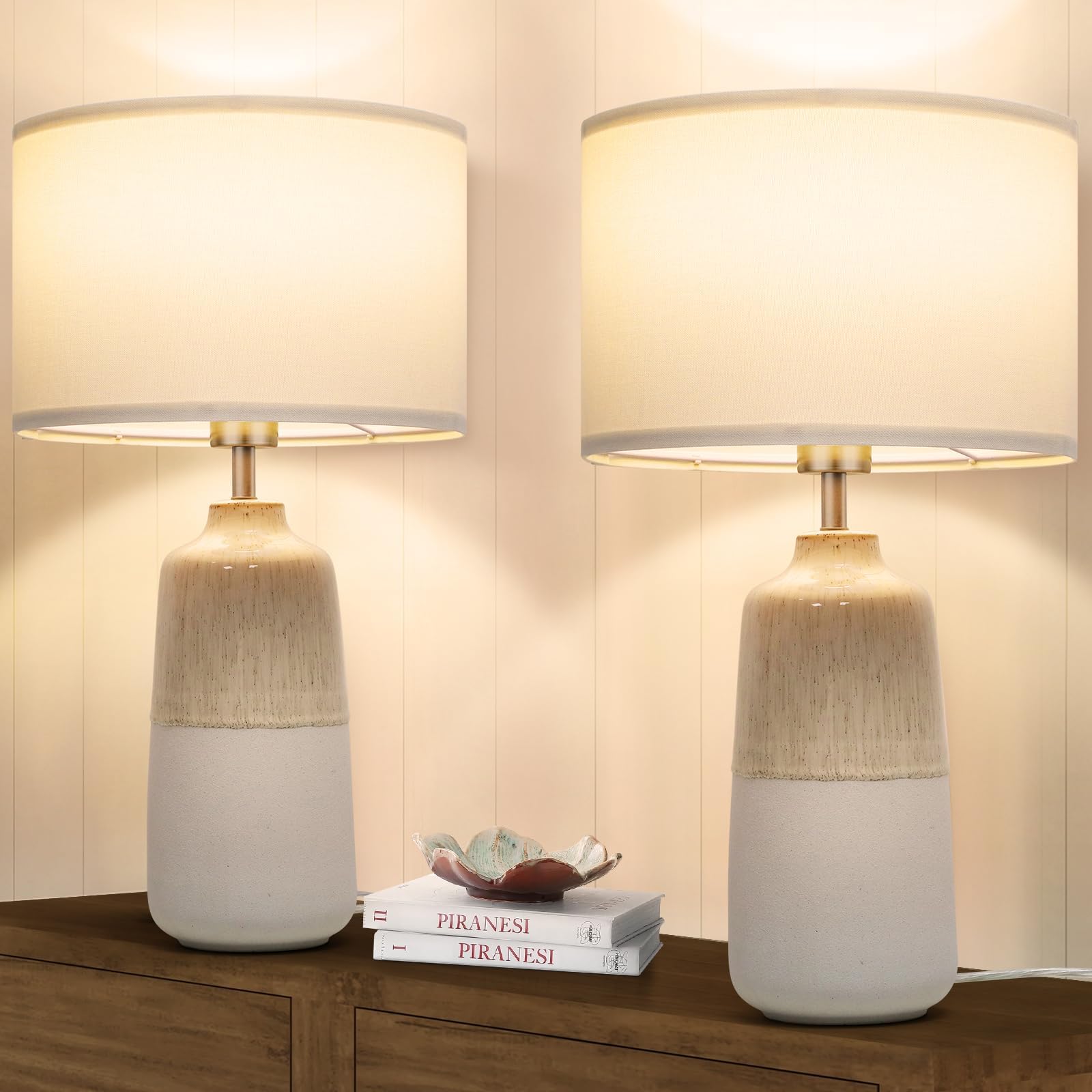 Pair of New Deco Modern Designer Bedside Table Lamps with White Ribbon ...