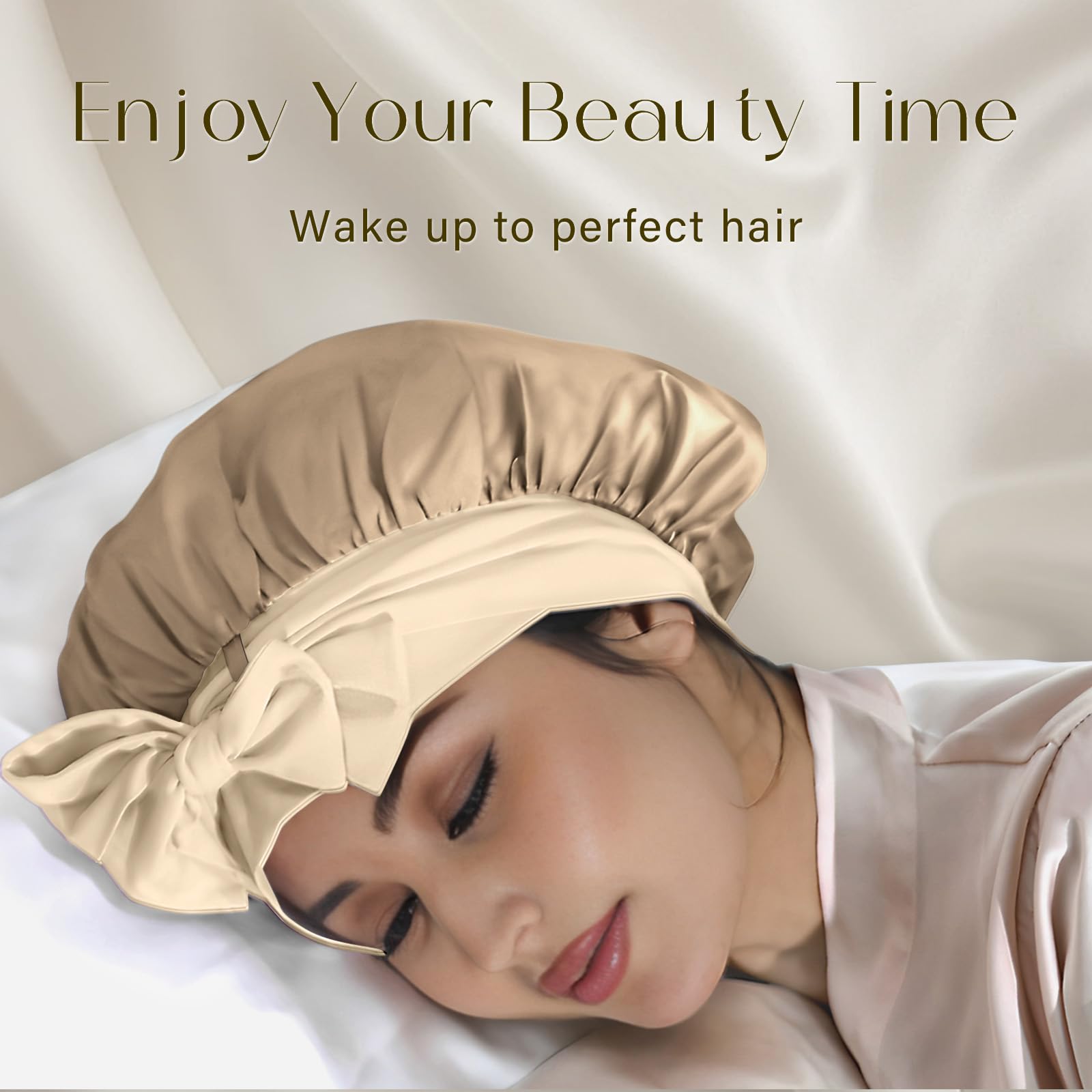 ZIMASILK 100% Mulberry Silk Bonnet for Sleeping Shower Caps Women Long Hair Double Layer Silk Hair Wrap with Elastic & Tie Band Cooling Hair Caps for Hair Care Stay On Head (1Pc - Image 3