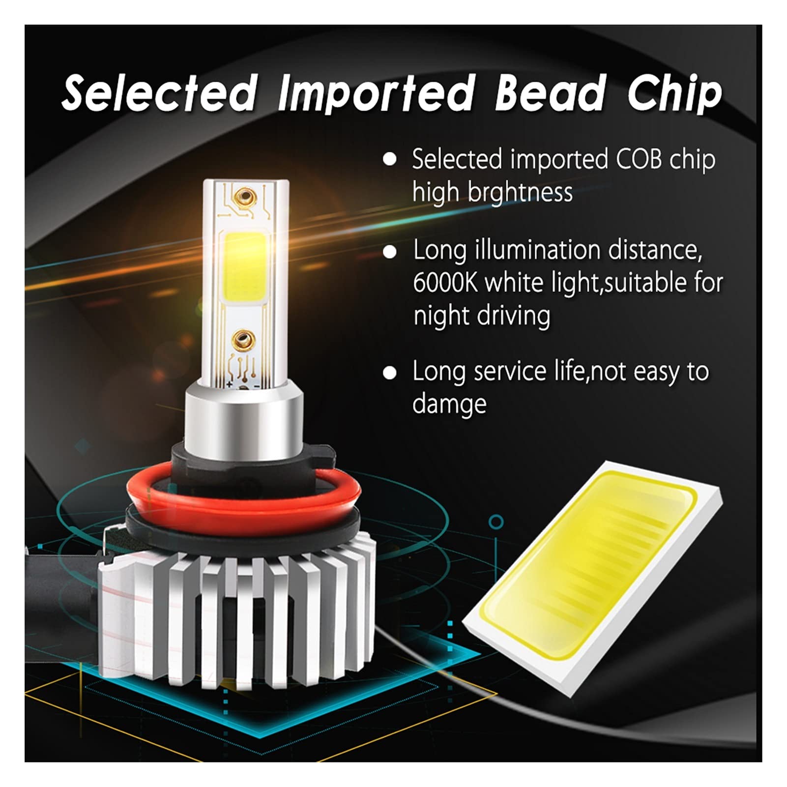 Kit de conversion du xénon 2pcs H7 LED Turbo Car Headlight H1 H4 H4 H11 9005 HB3 9006 HB4 9012 H7 Lampe Ampoule 12000LM 6000K Mini Taille Mini Taille HeadLamp Bouche de brouillard Auto et Moto