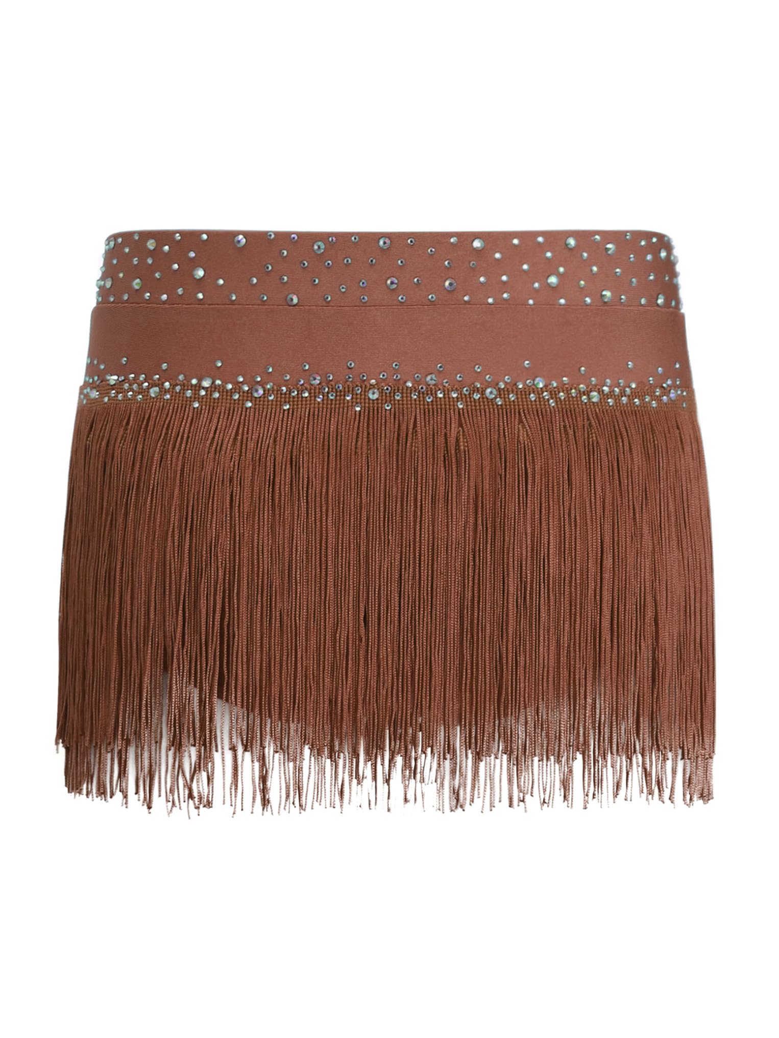 Oyolan Falda De Vientre con Flecos para Niñas Falda Cintura Elástica Mini Capas con Borlas Latinas para Salón De Baile — view 4