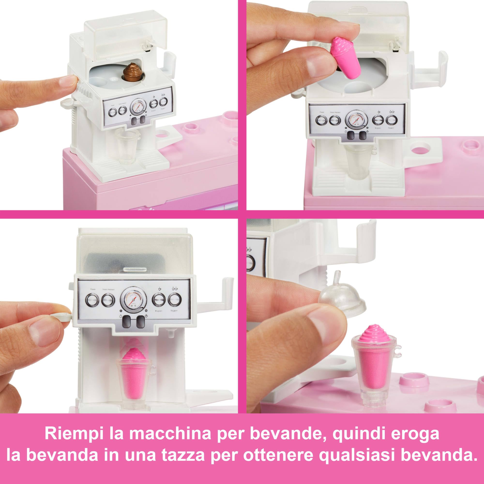 Barbie - Caffetteria, playset con bambola barista bionda e 12+ accessori a tema inclusi, tra cui macchina per caffè e frullati, tazze e cibo, giocattolo per bambini, 3+ anni, HXN94