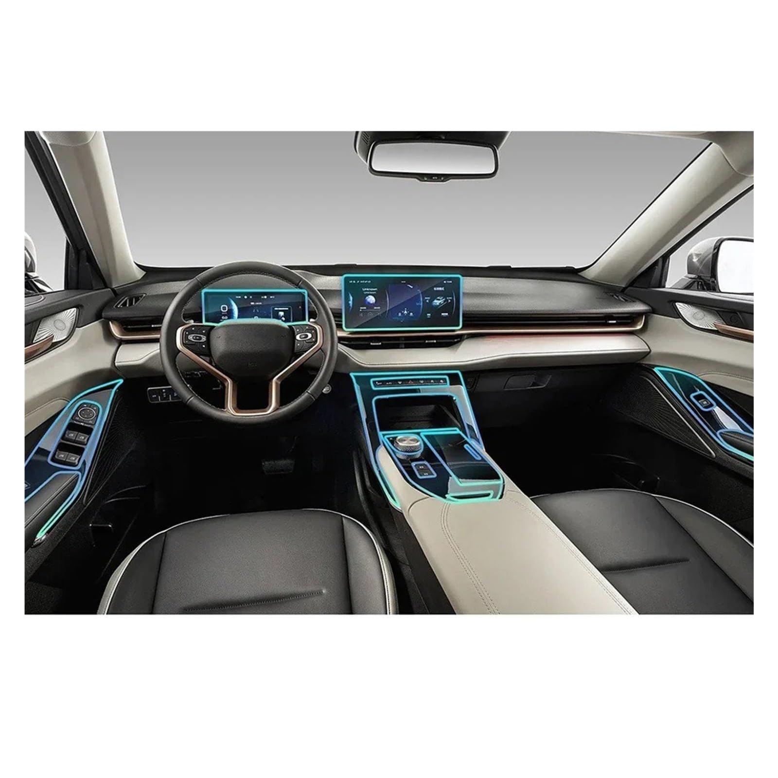Navigation Displayschutz Für Haval H6 3rd Für Gen 2021-2024 Auto Center Konsole Navigation Dashboard Getriebe Tür Fenster Panel Innen Film Tpu Transparent LHD Displayschutzfolie(Whole set)