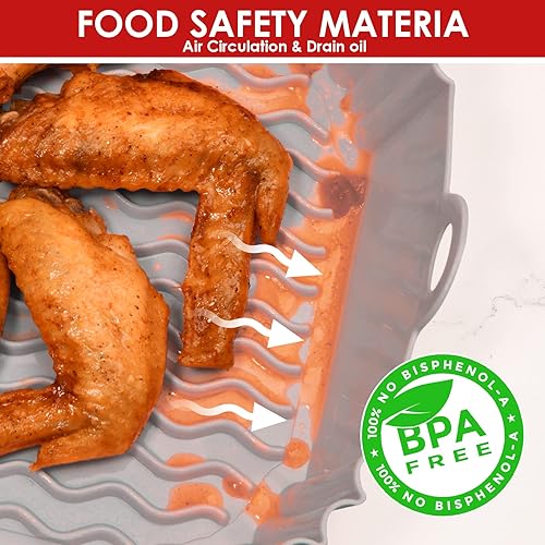 Miniatura 5 de 2 piezas cuadradas de silicona para freidora de aire de 8 pulgadas freidora de aire de silicona apto para alimentos accesorios antiadherentes para