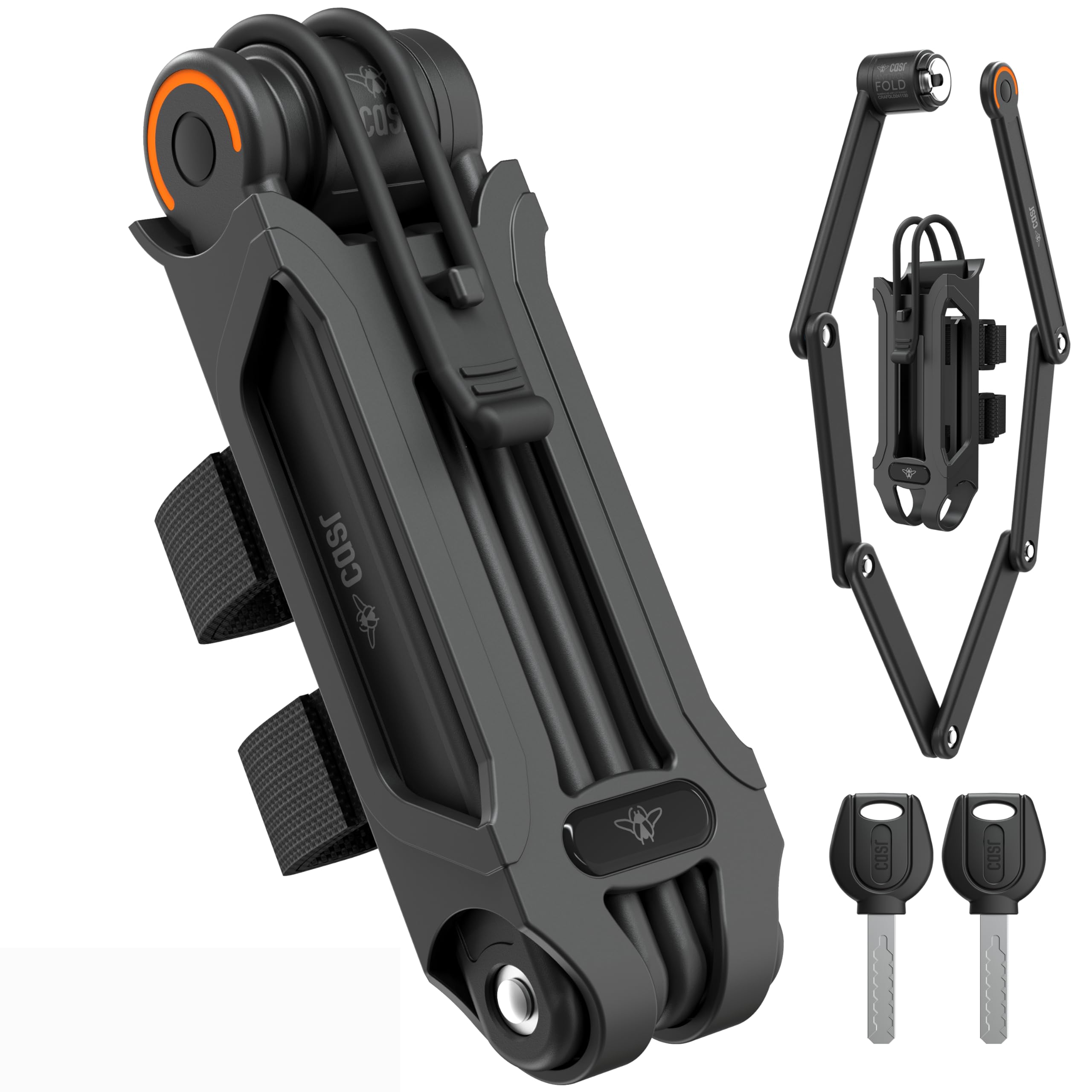 CASR Antivol Fold – Cadenas Pliable Haute Sécurité en Acier Renforcé – Solidité 8/​12 Anti-​Cisaille, Sciage & Choc – Compact, Léger & 3 Supports de Fixations Inclus – Pour Vélo, Trottinette & Moto