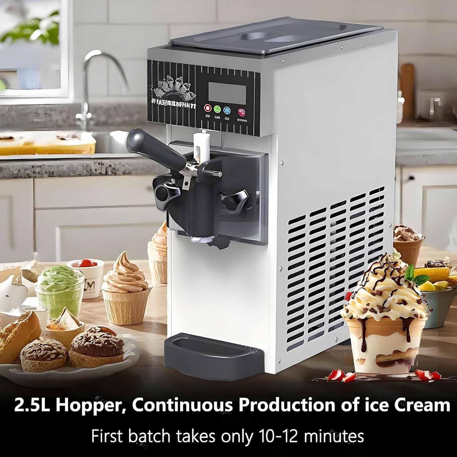Qiang Gelatiera Italiana da 450w/750w, Macchine per Gelato per La Casa, Macchina per Yogurt Gelato E Sorbetto, 4-8 kg All'ora con Display a LED, Autopulente, Monogusto Grey-BQL28