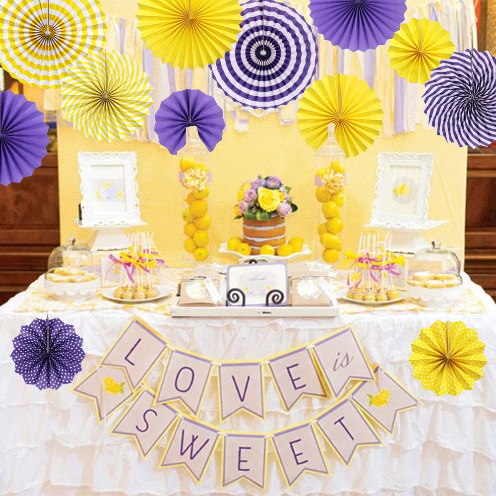 Zilue Hanging Yellow Paper Fans Decoration Kit Round Paper Garlands for Wedding Birthday Party Baby Showers Events Accessories Set of 6 3